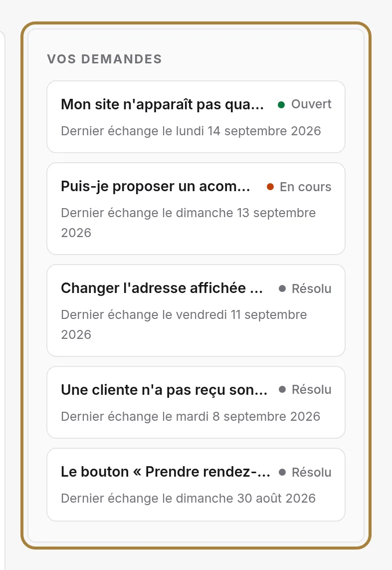 Vos échanges, avec leur état.