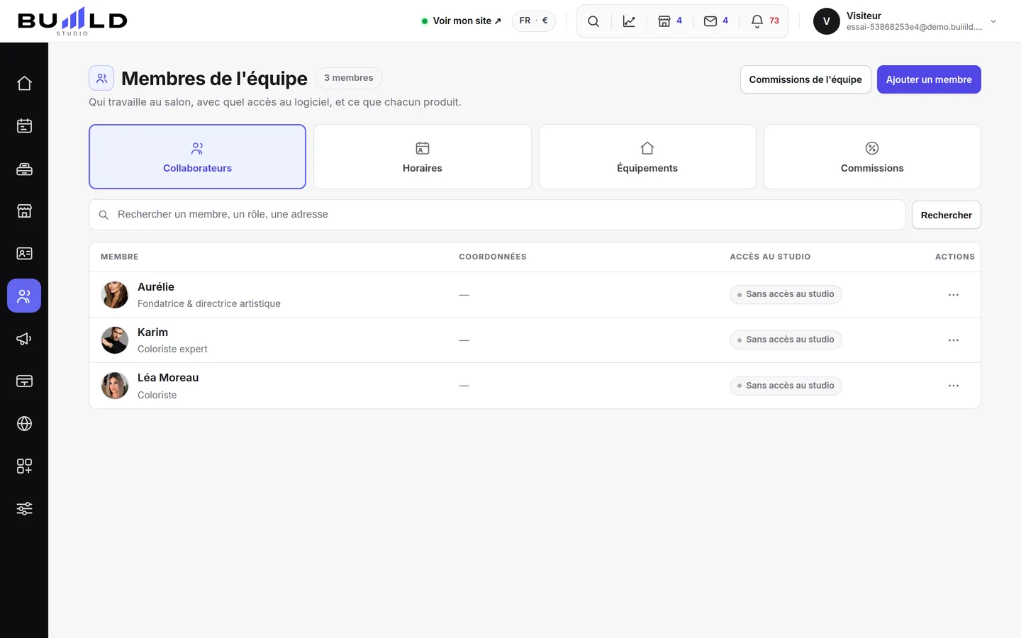 L'équipe, une fiche par personne.