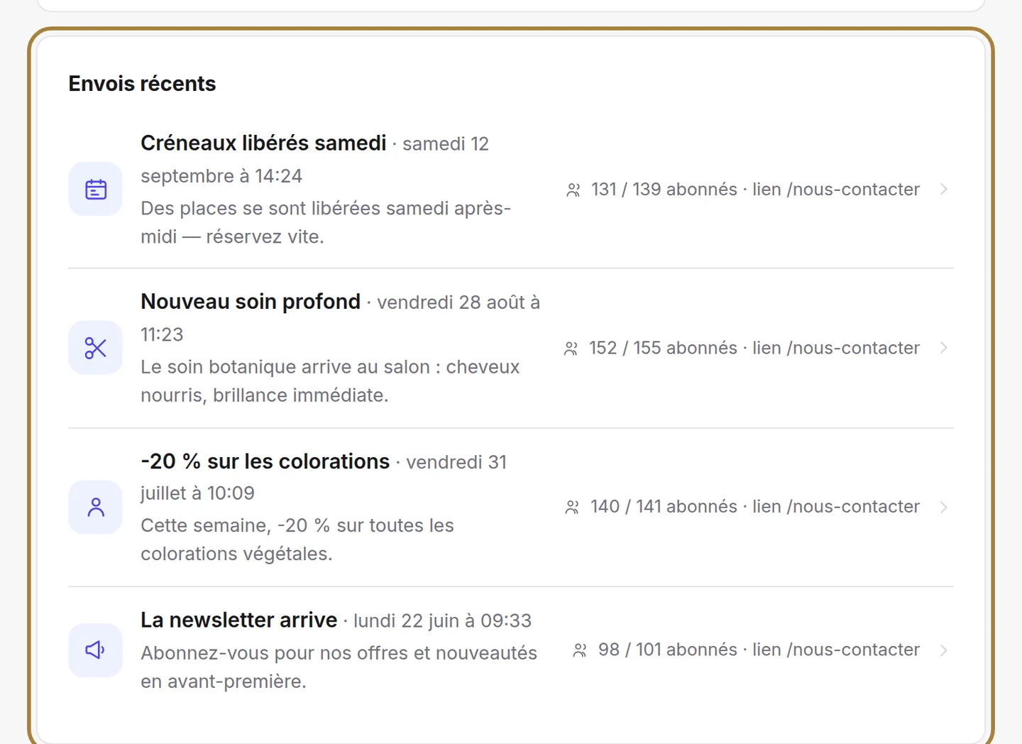 Les envois récents.