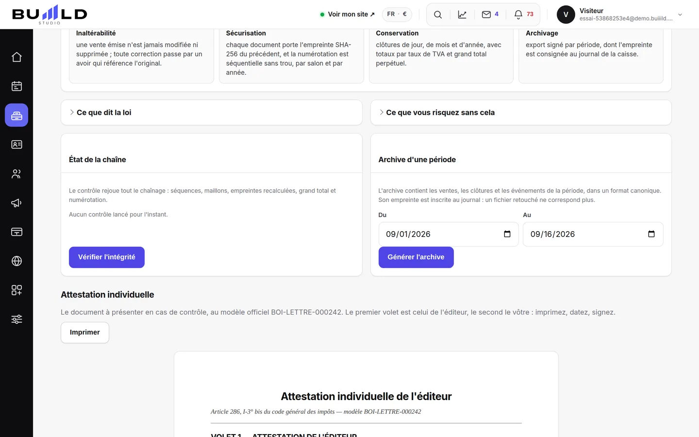 La page de conformité.
