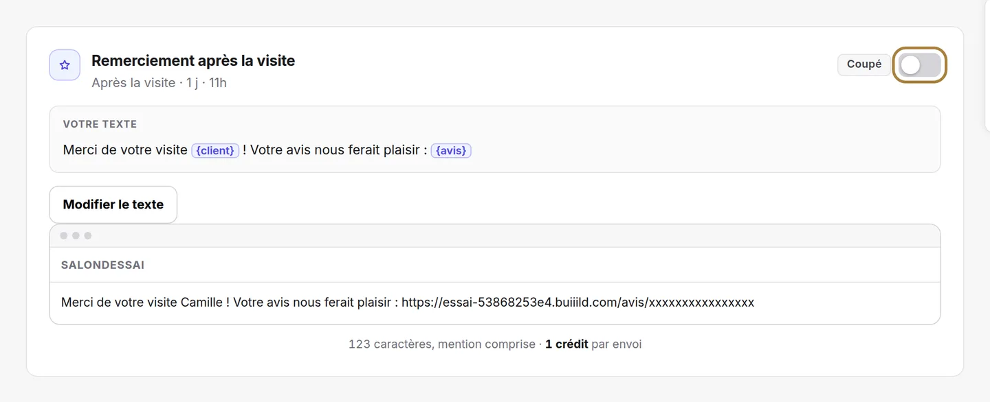 Un interrupteur par message.