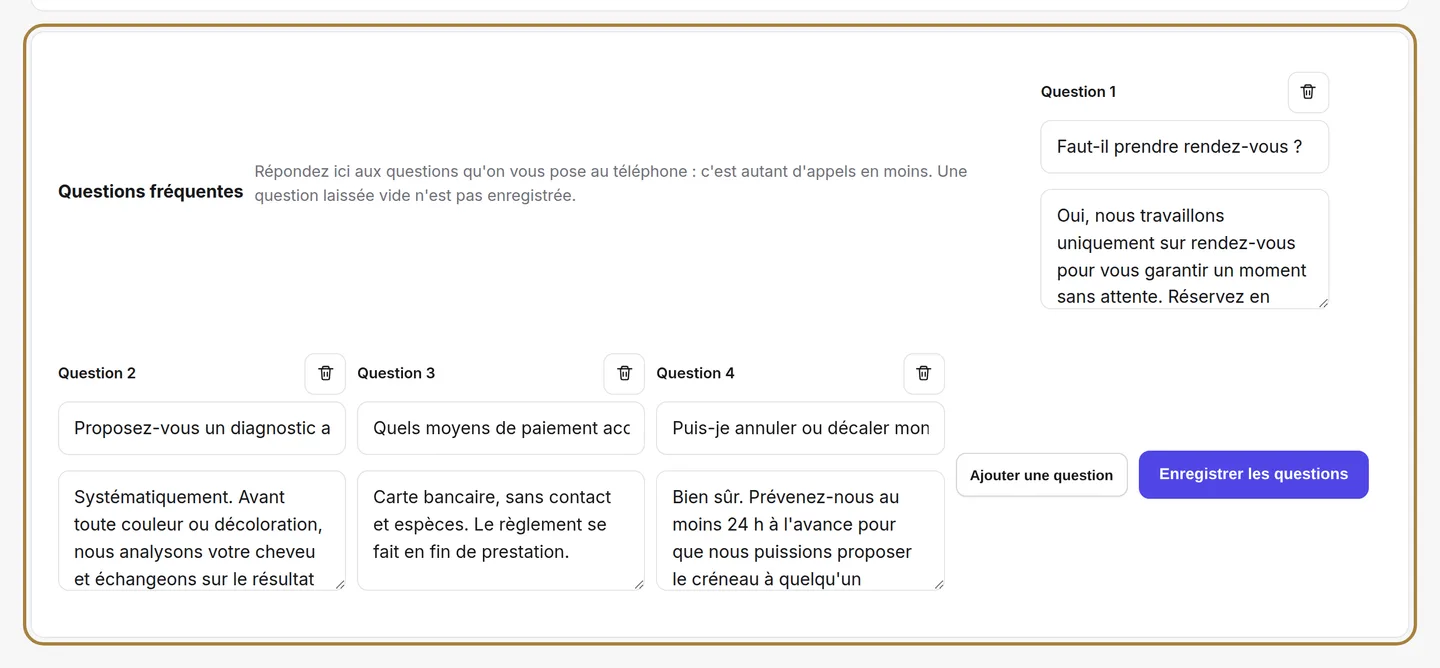 Les questions et réponses.