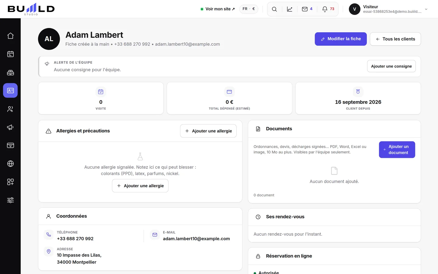 La fiche d'un client.