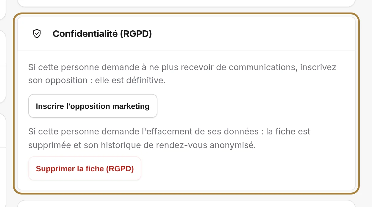 Confidentialité : opposition marketing et suppression.