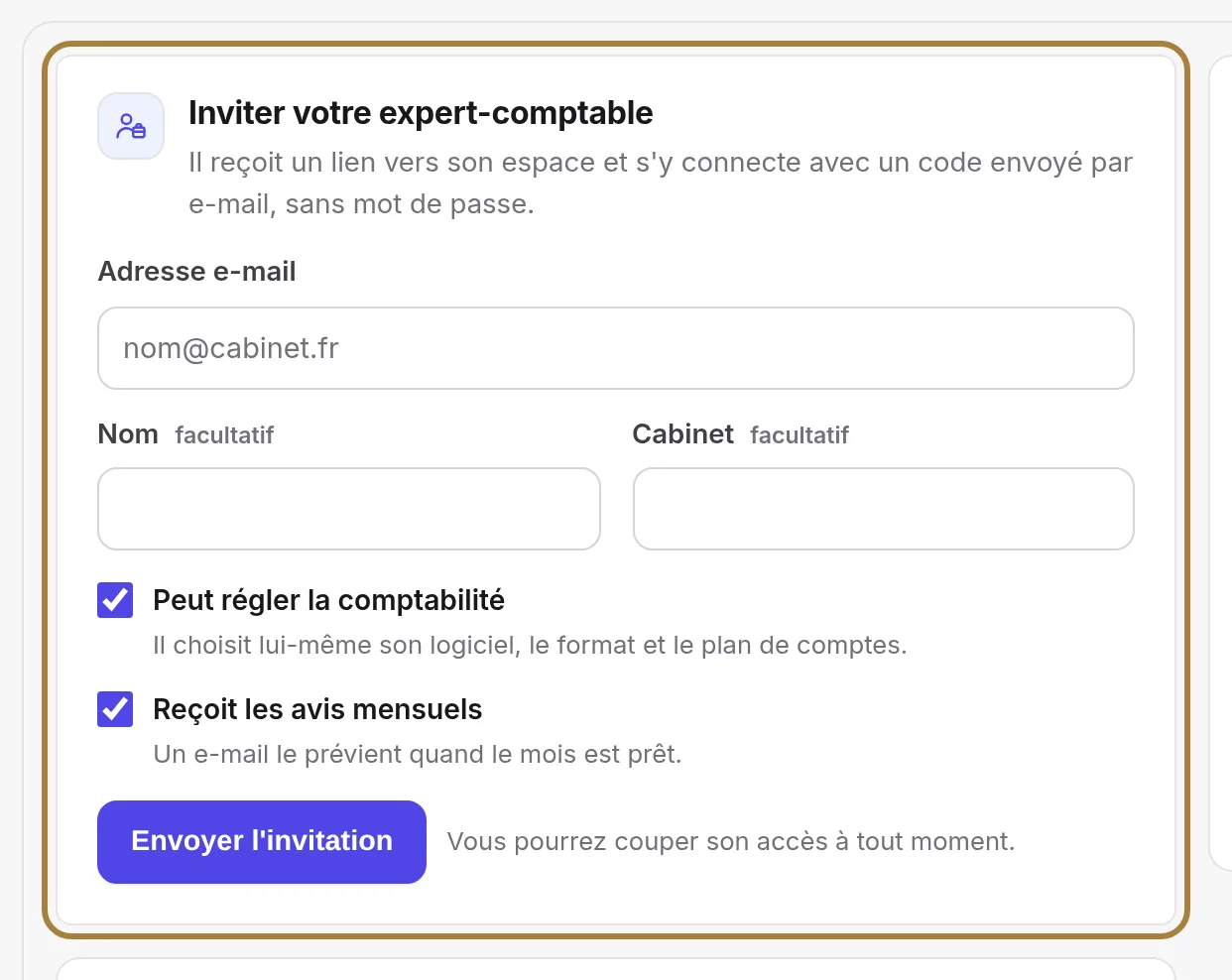 Inviter votre comptable : son adresse e-mail suffit. | Buiiild.com