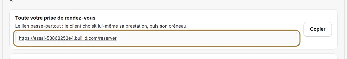 L'adresse, telle quelle — et le bouton pour la copier.