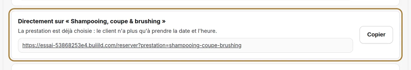 Un lien par prestation.