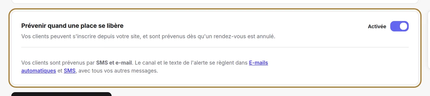 Activer, couper, et choisir le canal des alertes.
