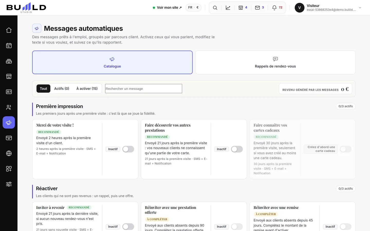 Le catalogue des messages automatiques.