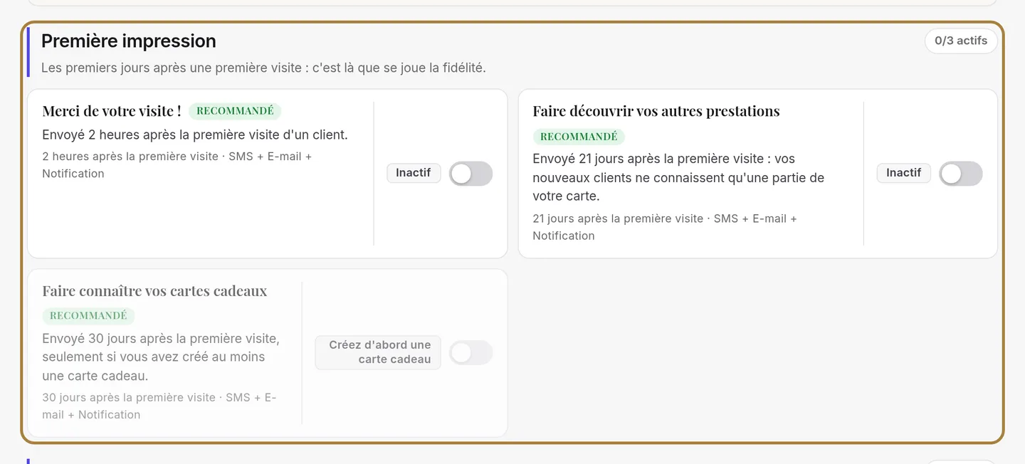 Rangés par moment de la relation.