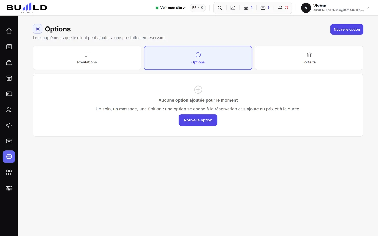 Les options de vos prestations.