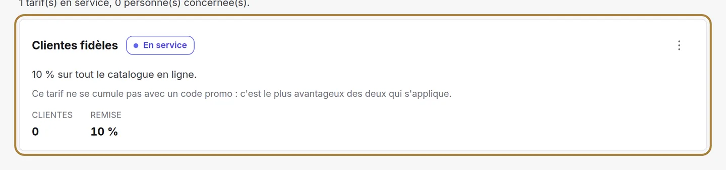 Un groupe, une remise sur tout le catalogue.