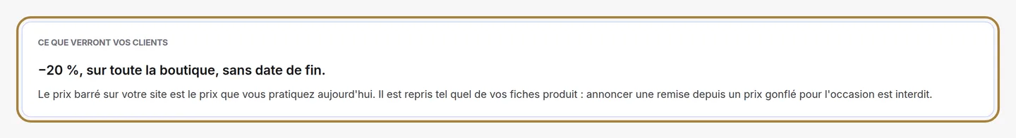 Une opération : l'aperçu écrit ce que vos clientes verront.