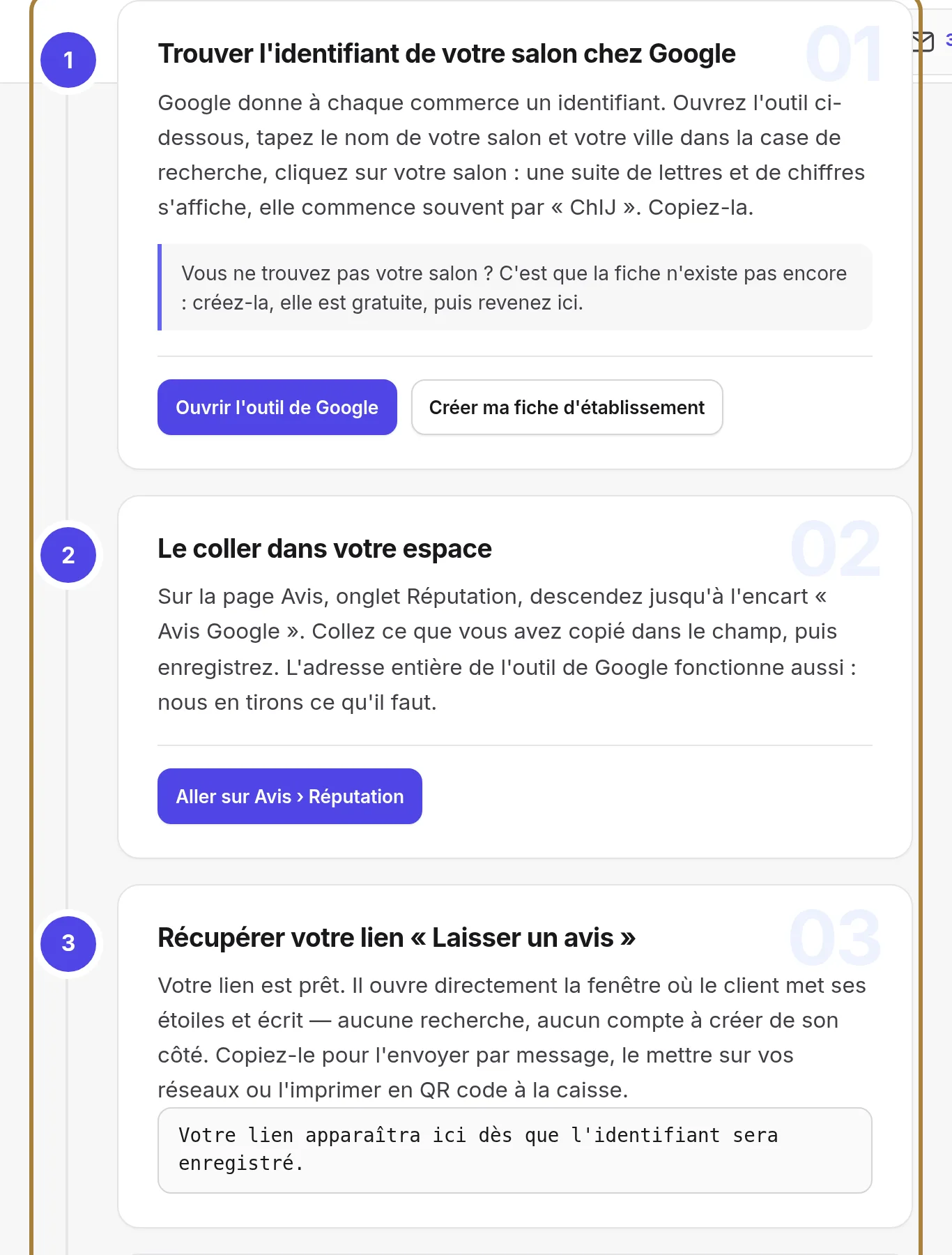Les cinq étapes, dans l'ordre.
