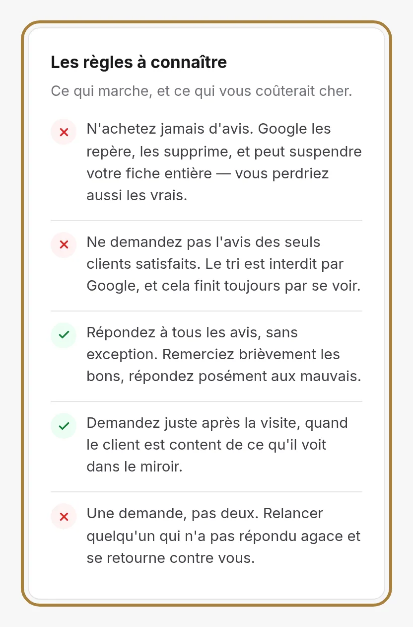 Les règles à ne pas franchir.