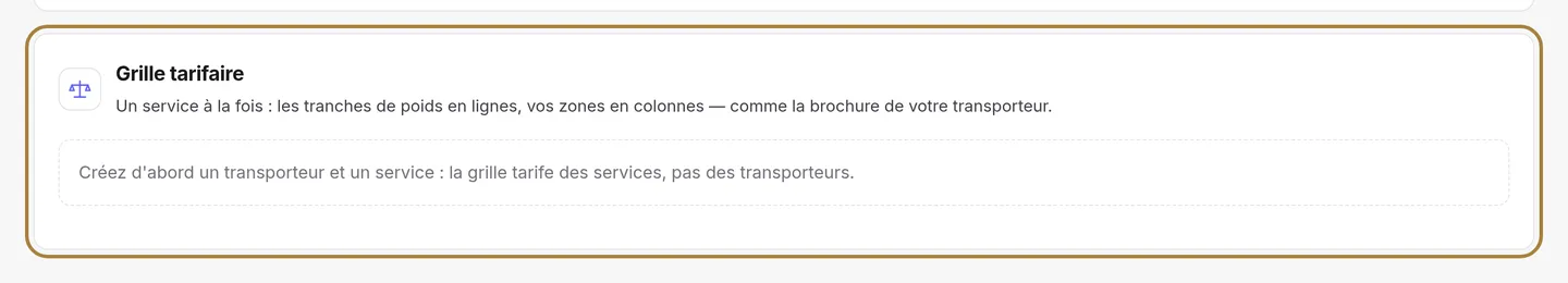 Transporteurs : la grille tarifaire par zone.