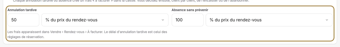 Les pénalités d'annulation et d'absence.