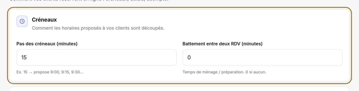 Les créneaux : le pas et le battement.