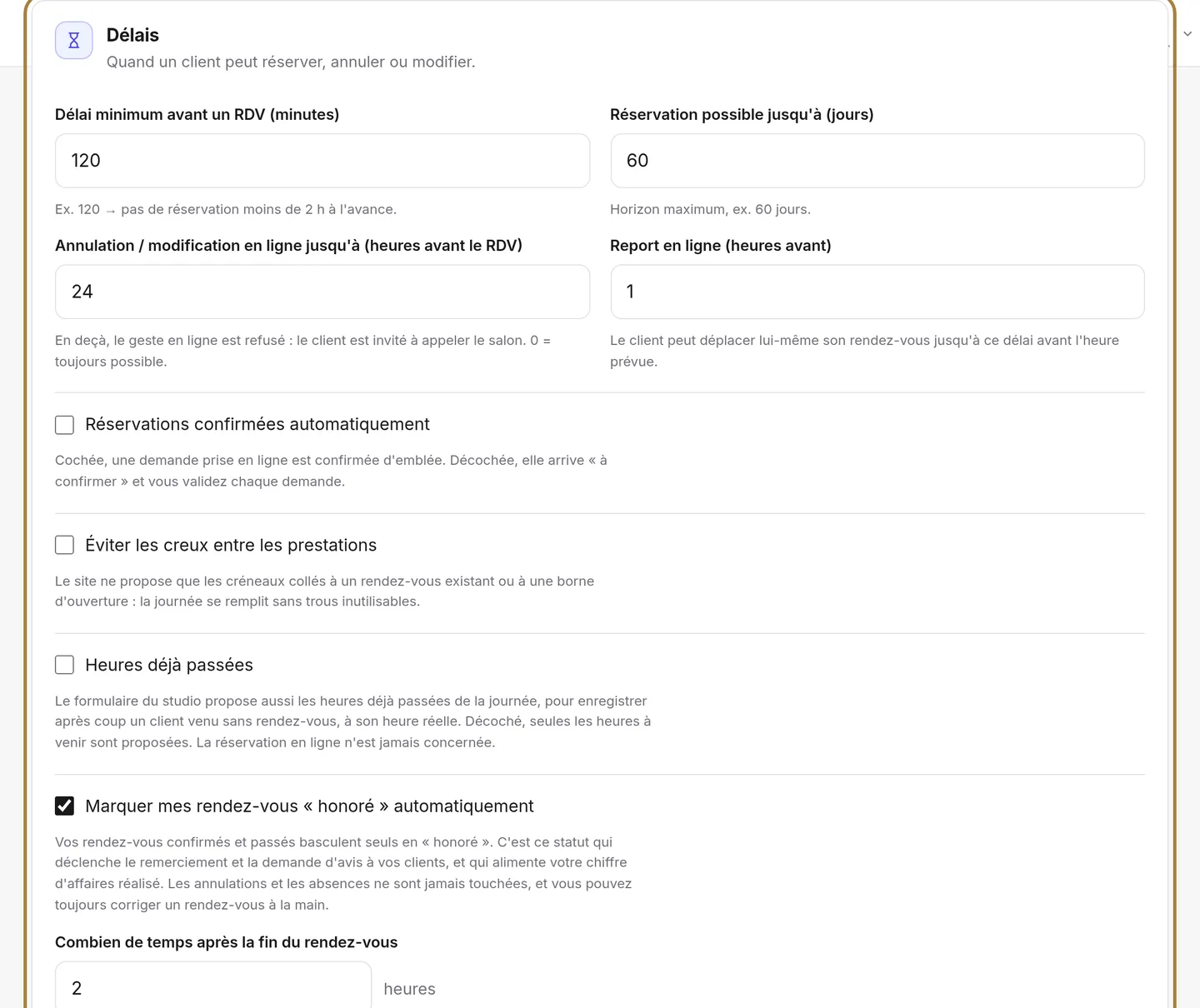 Les délais : préavis, horizon, annulation en ligne.