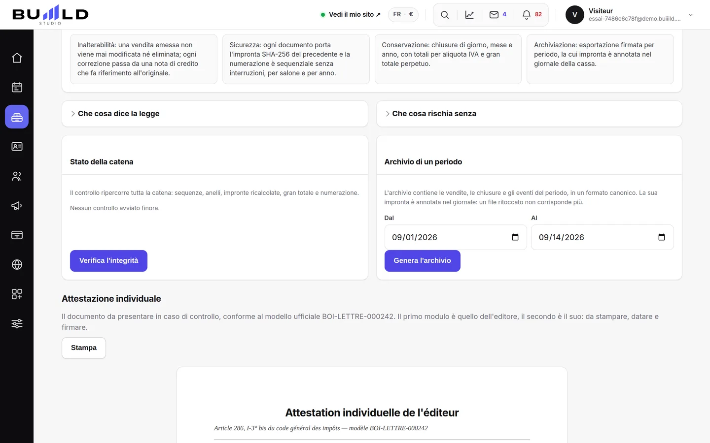 La pagina di conformità.