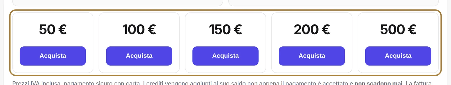 Ricaricare: scelga un pacchetto, paghi con carta.