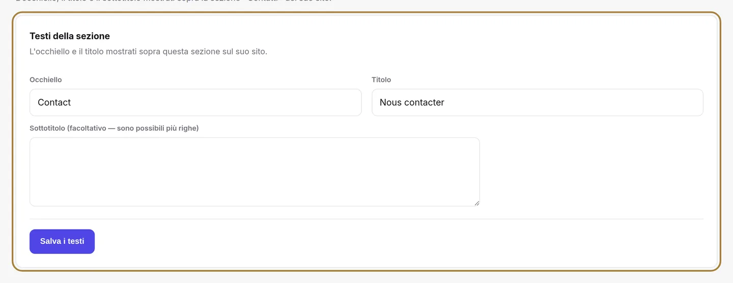 I testi della sezione Contatto.