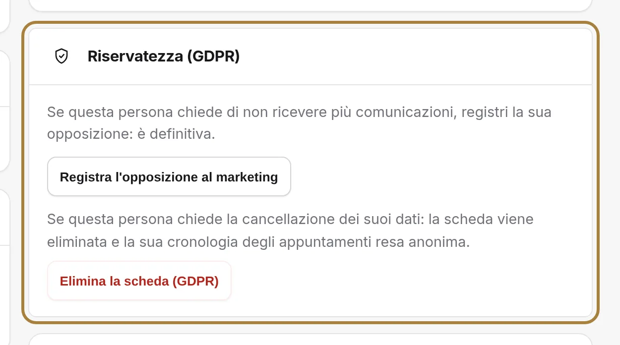 Riservatezza: opposizione marketing ed eliminazione.