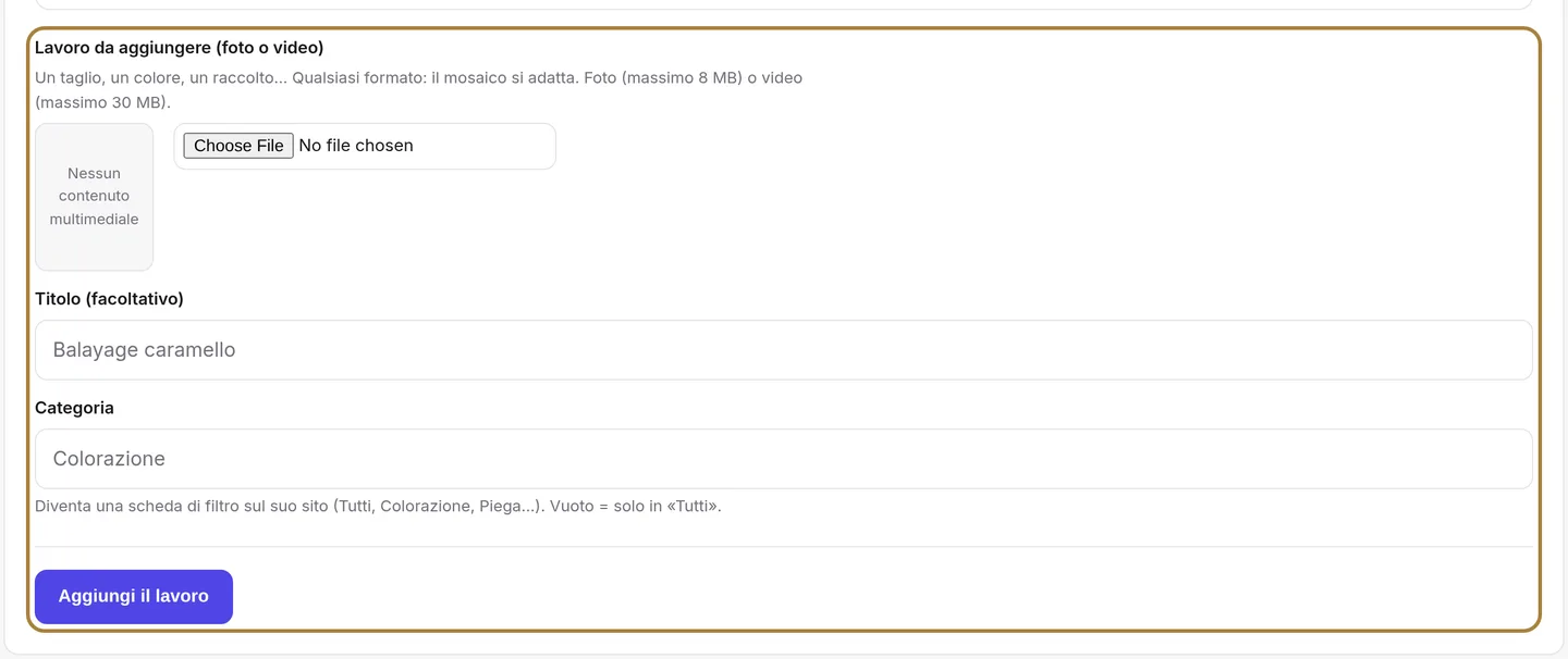 Il portfolio: una realizzazione, un titolo, una categoria.