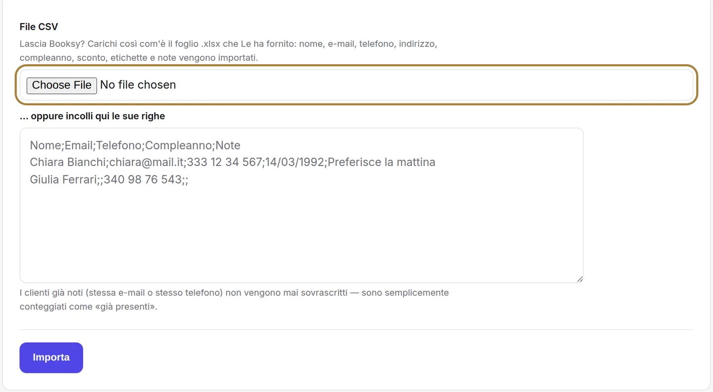 Il file esportato dal vecchio software.