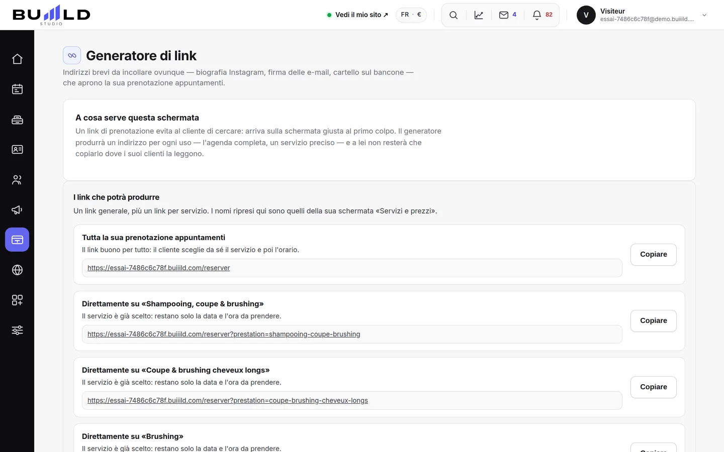 I Suoi link di prenotazione.