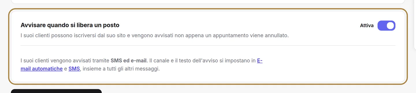 Attivare, disattivare, e scegliere il canale degli avvisi.