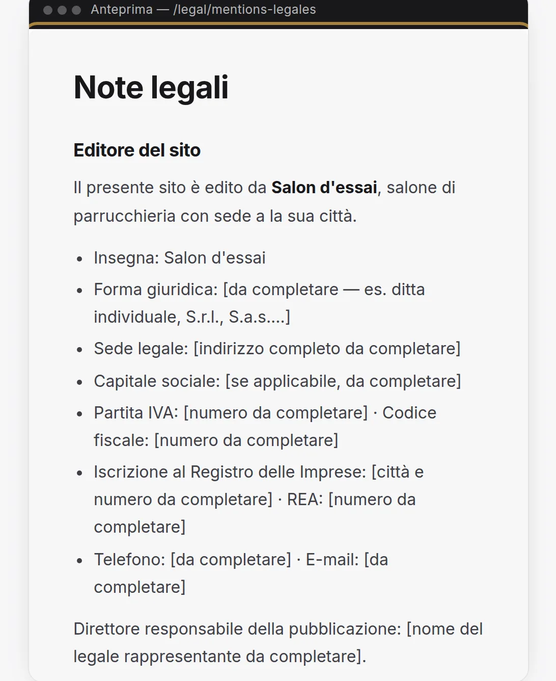 Il documento, modificabile direttamente.
