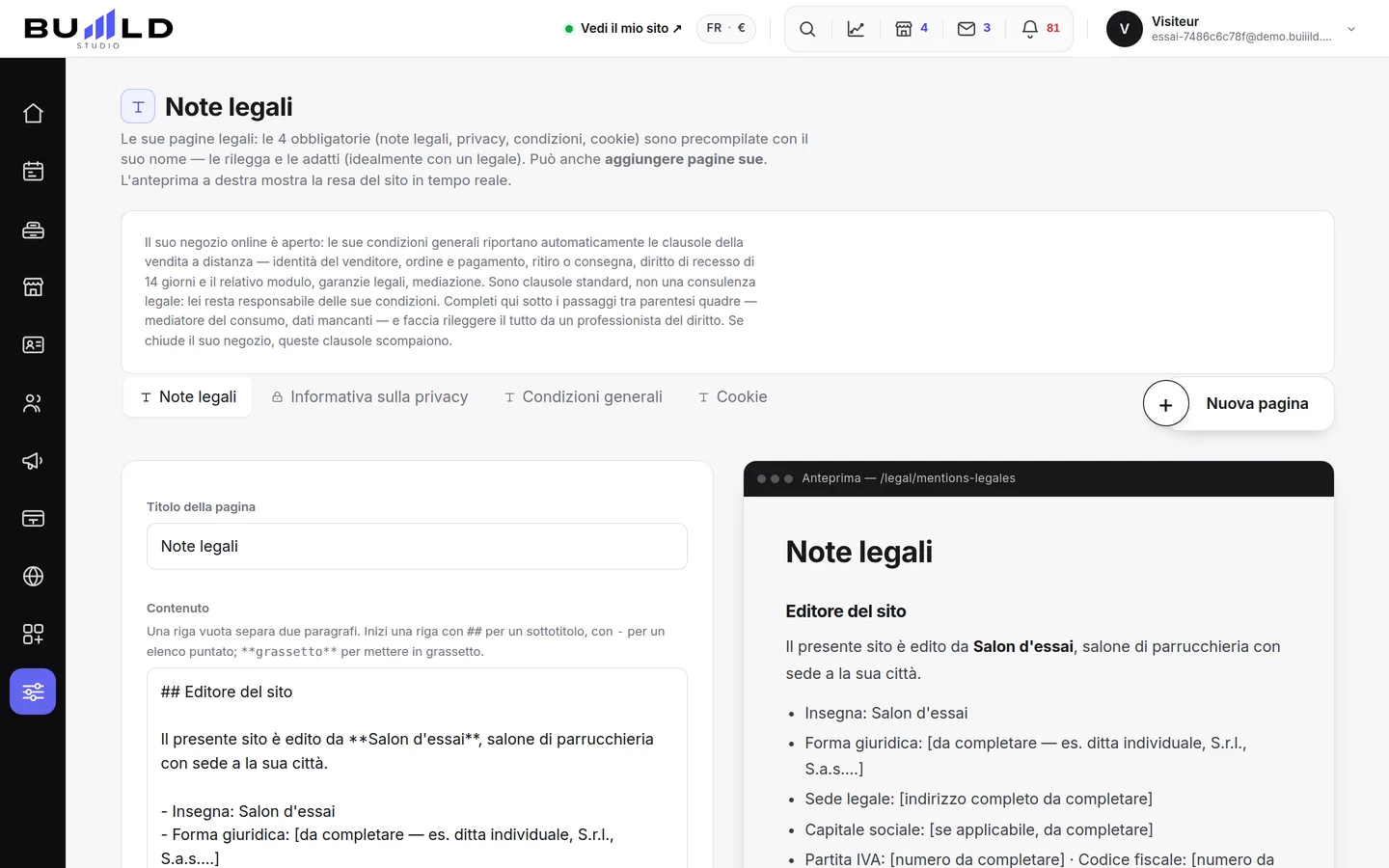 Le Sue pagine legali.