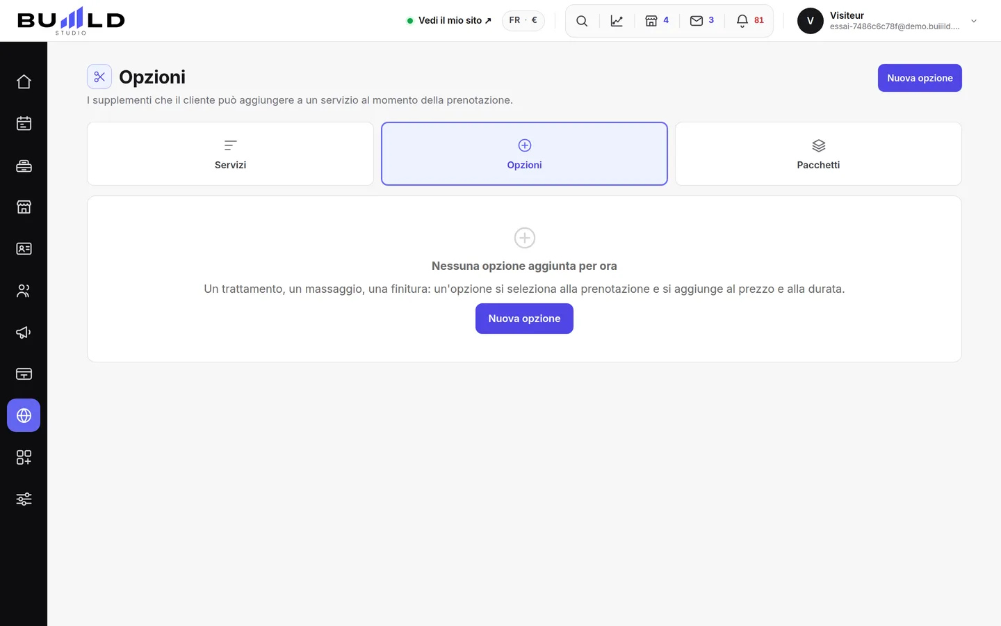 Le opzioni dei Suoi servizi.