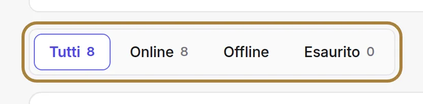 Online, offline, esaurito: ogni vista porta il suo contatore.