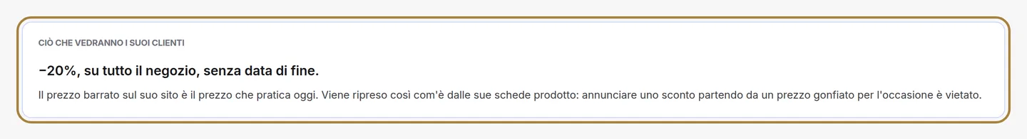 Un'operazione: l'anteprima scrive cosa vedranno le clienti.
