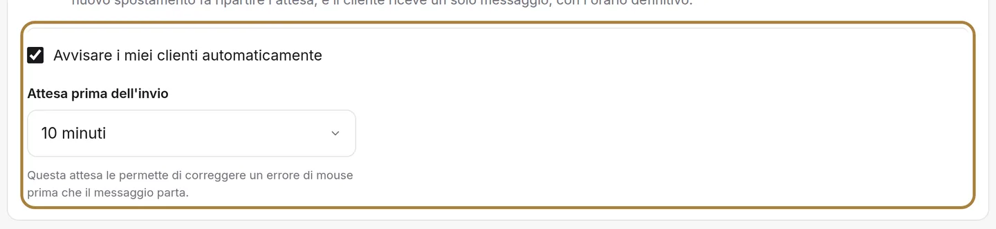 Avvisare di uno spostamento: il termine prima dell'invio.