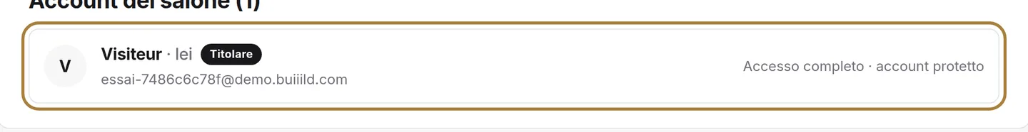 Un account per persona: nome, e-mail e ruolo.