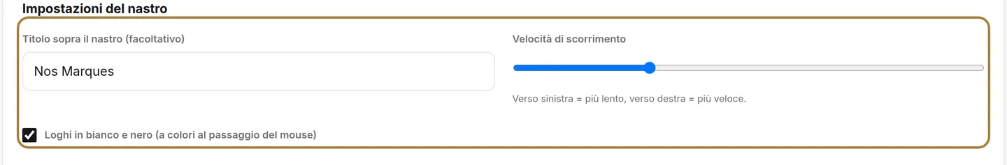 La fascia di marchi: titolo, velocità, bianco e nero.