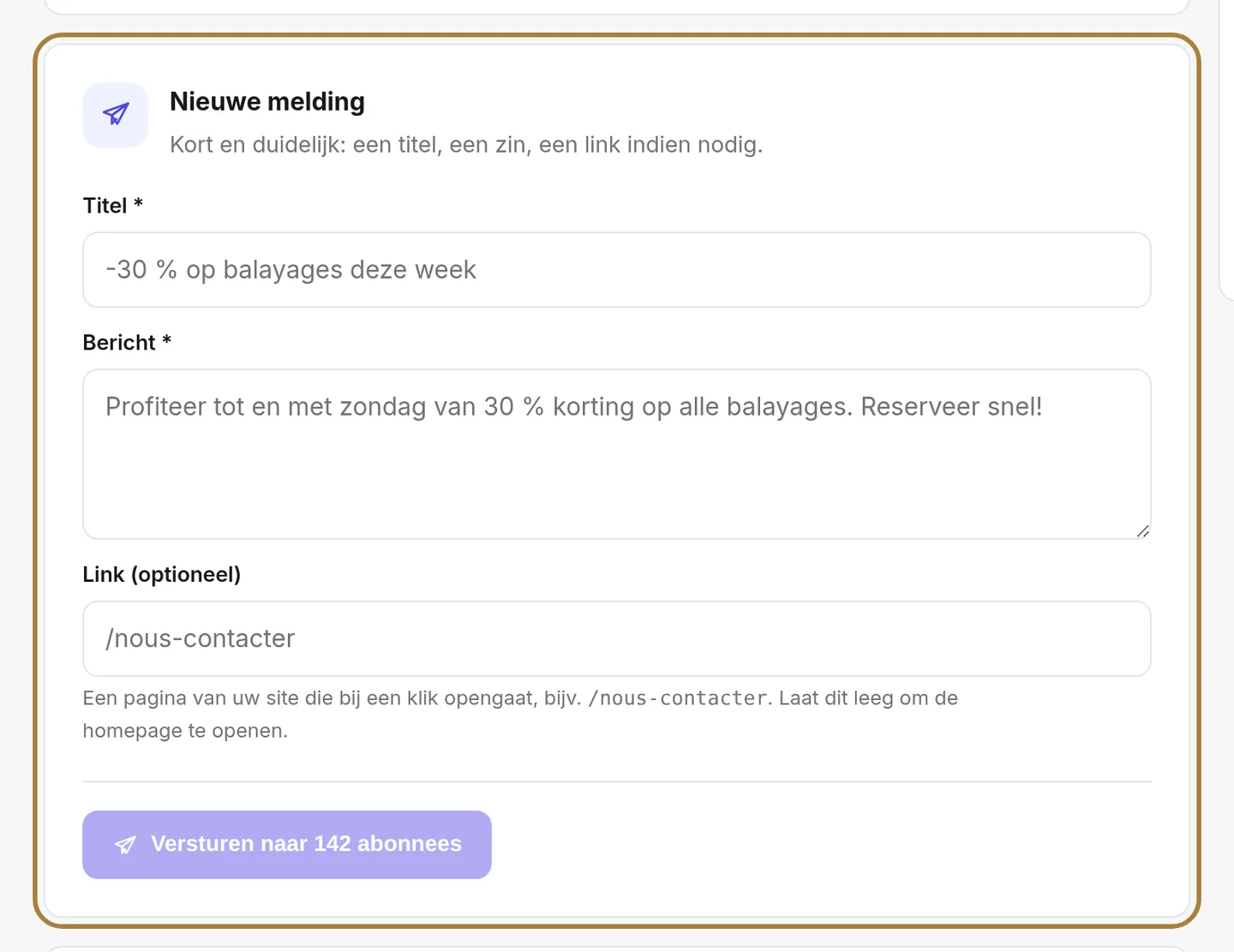 Een melding schrijven: een titel, een zin, een link.