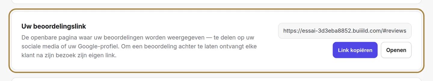 Uw beoordelingslink, klaar om te kopiëren.