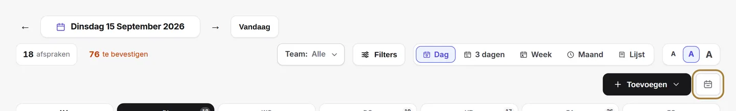 De knop "Tijdslot blokkeren", naast Toevoegen.