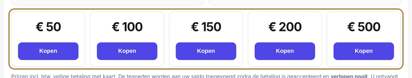 Opladen: kies een pakket, betaal met kaart.