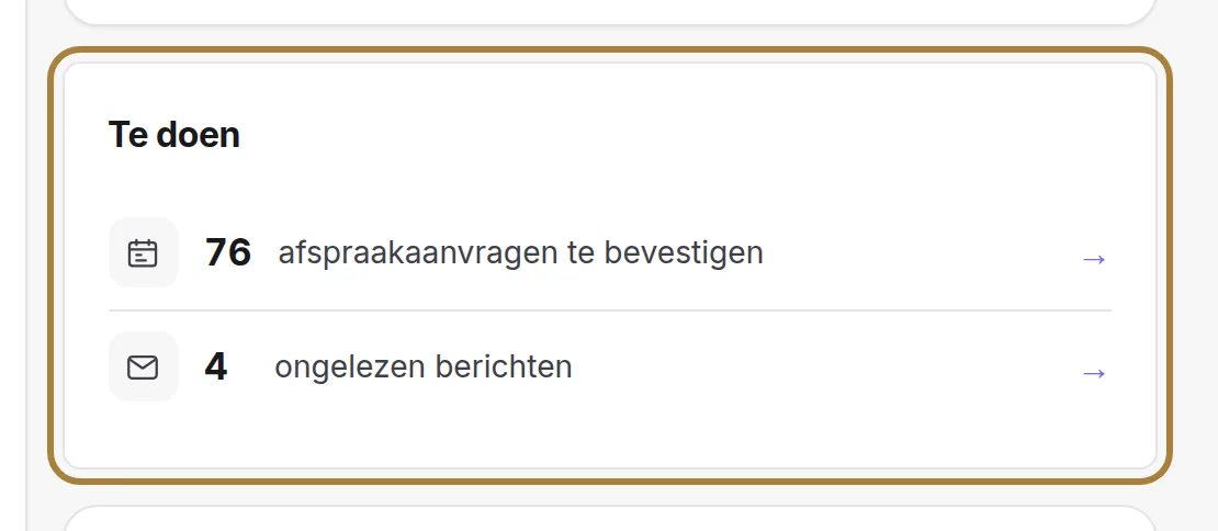 De kaart "Te doen", wanneer er iets wacht.