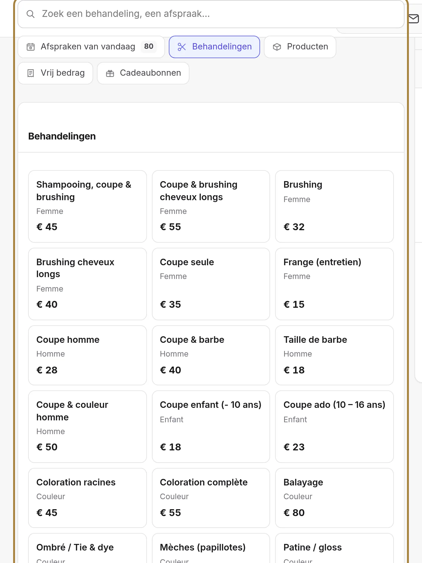 Waar komt wat u verkoopt vandaan: afspraken van vandaag, behandelingen, producten, vrij bedrag, cadeaubonnen, te factureren.
