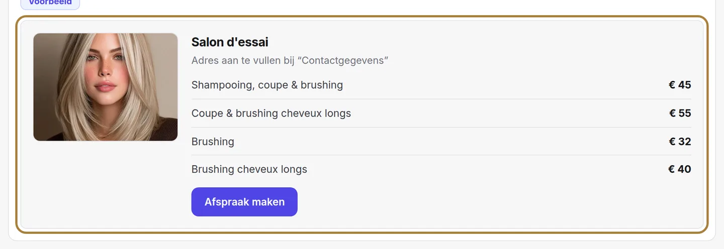 Wat het publiek ziet: foto, naam, adres.