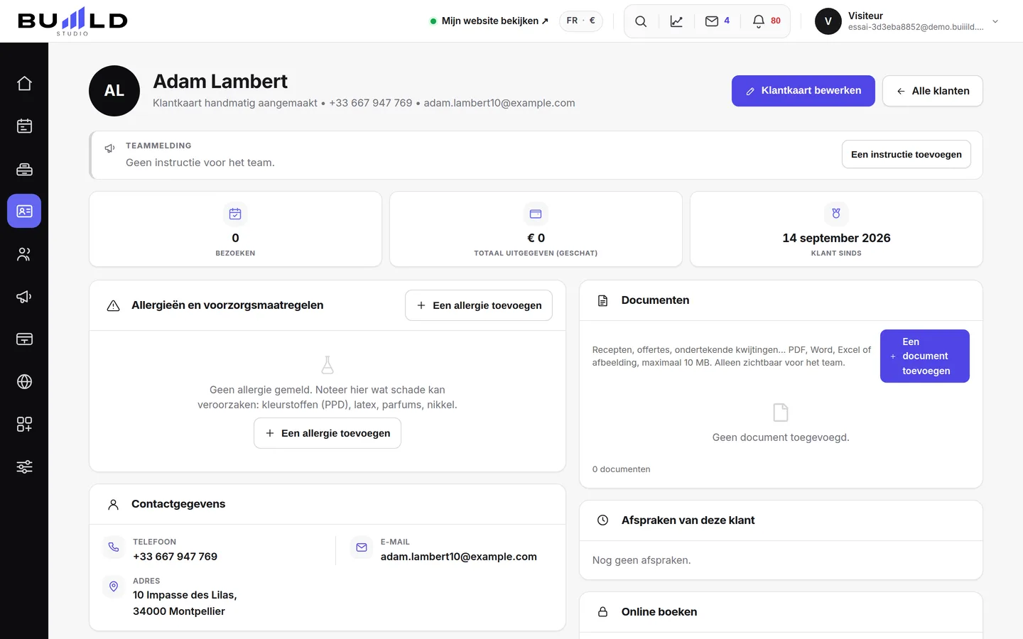 De fiche van een klant.