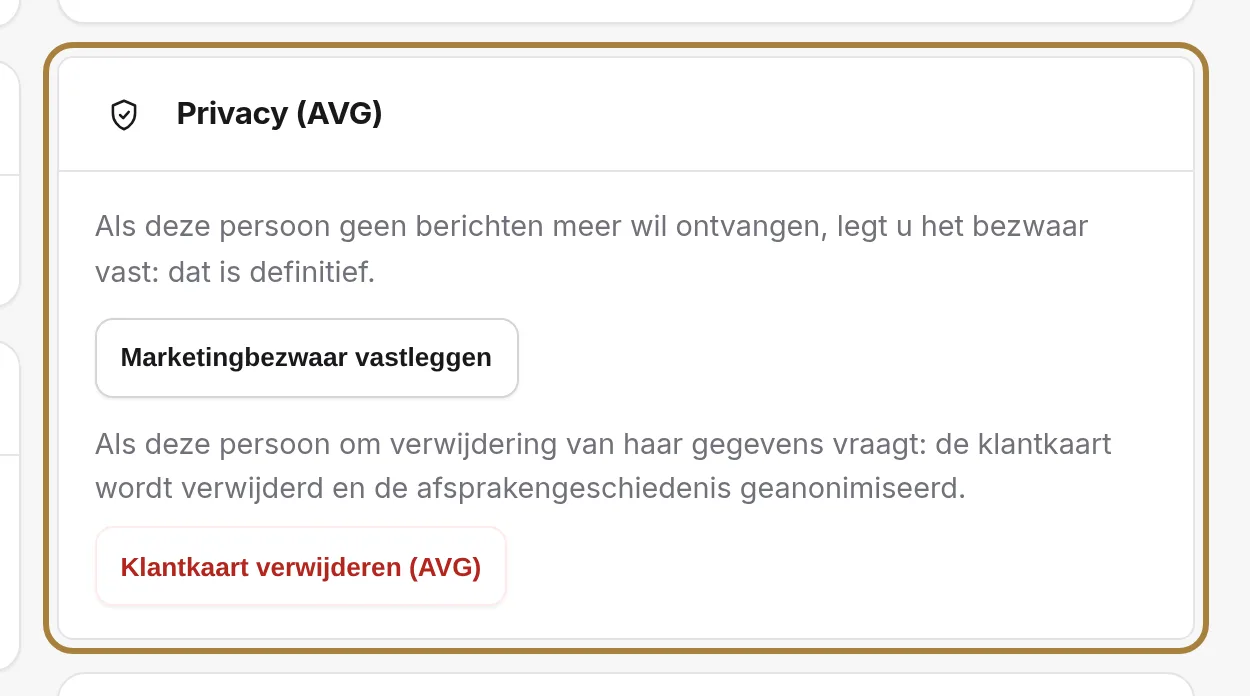 Privacy: marketing weigeren en verwijderen.