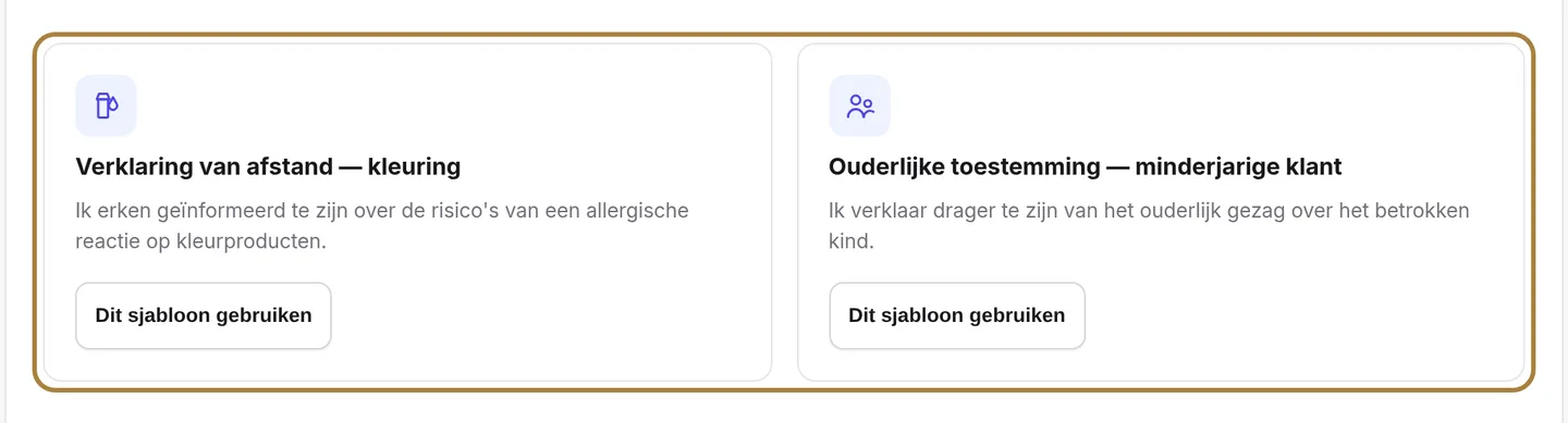 Twee kant-en-klare modellen: kleuring en minderjarige.
