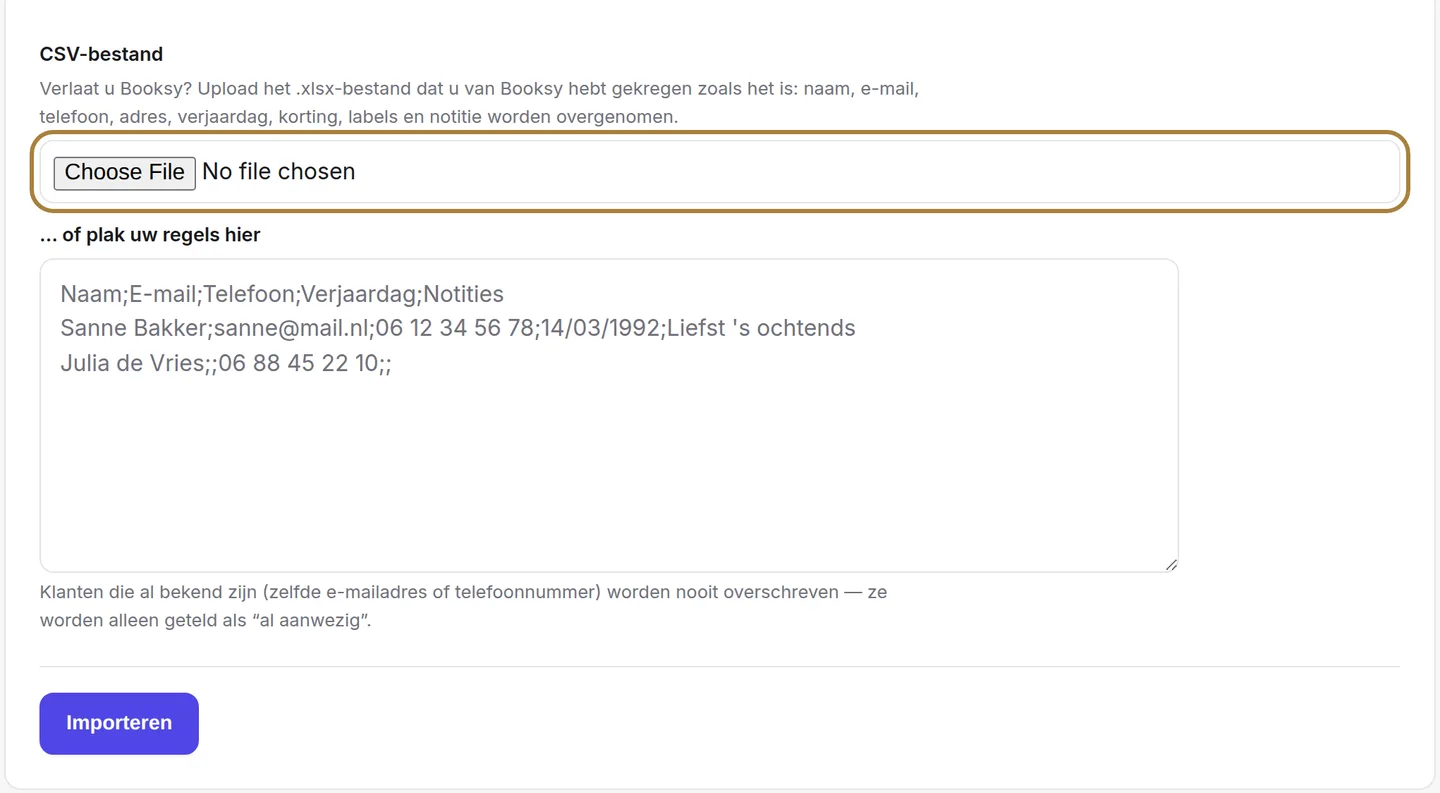 Het geëxporteerde bestand van uw oude software.
